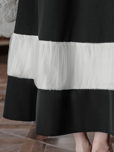 Black and White Pleated Vintage Elegant Swing Dress