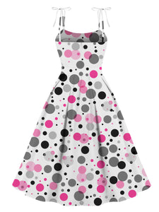 Polka Dots Print  Spaghetti Strap 1950s Vintage Swing Dress