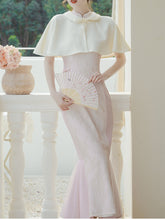 Load image into Gallery viewer, Pink Cheongsam Fishtail Maxi Dress Prom Dress With White Cape