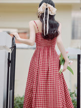 Load image into Gallery viewer, 2PS Red Plaid Spaghetti Strap Dress With White Shawl Dress Suit