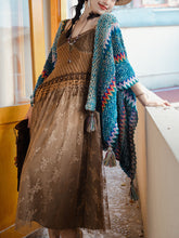 Load image into Gallery viewer, 2PS Brown Lace Strap Dress With Bohemia Cardigan Suit