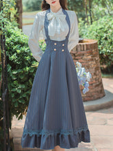 Load image into Gallery viewer, 2PS White Bowknot Shirt And Blue Stripe Swing Strap Dress 1950S Dresss Set