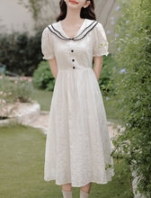 Load image into Gallery viewer, White Sailor Style 1950S Vintage Cotton Dress