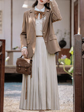 Load image into Gallery viewer, 3 Piece Brown Retro Suspender Dress with Apricot Shirt Blazer Suit