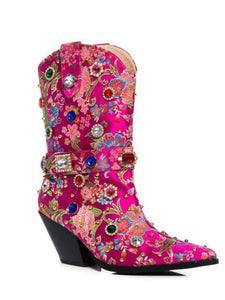 15CM Luxury Embroidered Rivet Chunky High Heel Platform Boot Vintage Shoes