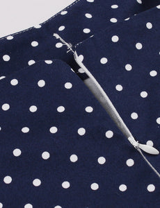 Navy Spaghetti Strap Polka Dots 1950S Swing Dress