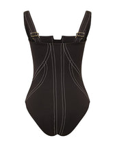 Load image into Gallery viewer, Black Retro Style Imitation Denim One Piece With Bathing Pant Suit