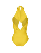 Load image into Gallery viewer, Yellow Hollow Out One Piece With Bathing Suit Wrap Skirt