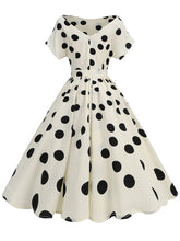 Load image into Gallery viewer, 1950s White Polka Dots Short Sleeve Vintage Swing Dress Inspired by Cruella