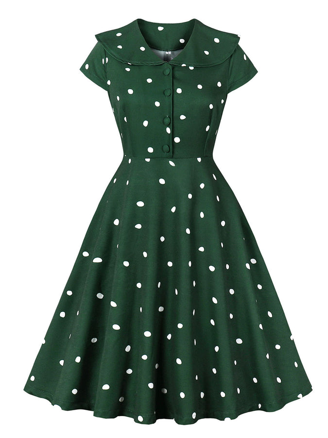 Green Peter Pan Collar 1950s Vintage Swing Dress