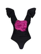 Load image into Gallery viewer, Purple Rose  Ruffles One Piece With Bathing Suit Swing Skirt