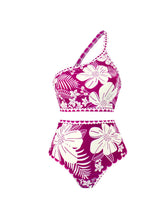 Load image into Gallery viewer, One Shoulder Two Piece Floral Print Swimsuit With Bathing Suit Swing Skirt