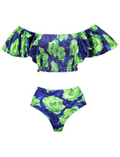 Load image into Gallery viewer, Green Leaf Print Off Shoulder One Piece With Bathing Swing Suit