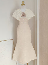 Load image into Gallery viewer, White V Neck Flower Fishtail Party Dress