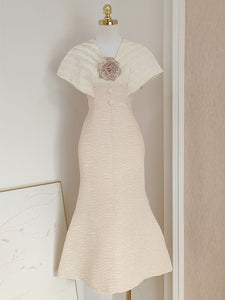 White V Neck Flower Fishtail Party Dress