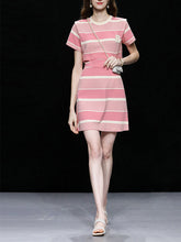 Load image into Gallery viewer, Pink Stripe Fake Two Piece Design 1950S Vintage Sports Dress