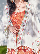 Load image into Gallery viewer, Bohemian Orange Strap Boho Maxi Dress with White Tassel Scarf Shawl