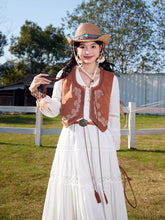 Load image into Gallery viewer, Bohemian White Long-sleeved Cotton Tassel Maxi Dress with Suede Embroidered Vest Boho Suit