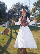 Load image into Gallery viewer, Bohemian White Long-sleeved Cotton Maxi Dress with Suede Embroidered Vest Boho Suit