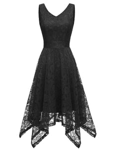 Autumn Lace V Neck Sleeveless Irregular Hem 50s Party Dress