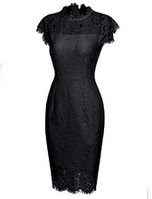 Load image into Gallery viewer, Solid Color Lace High Collar 1960S Bodycon Dress