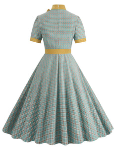 1950s Bow Collar Plaid Vintage Swing Dress