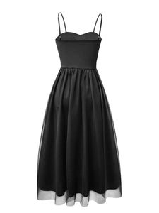 1950S Black Spaghetti Strap Vintage Swing Party Dress