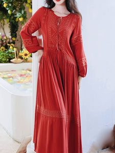 1970S Vintage Red Vintage Bohemian Dress and Vest Vintage Outfits