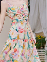 Load image into Gallery viewer, Rainbow Tulips Spaghetti Strap Vintage Swing Holiday Maxi Dress