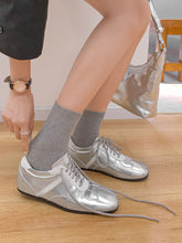 Load image into Gallery viewer, Women&#39;s Balletcore Round Toe Ribbon Grey Sneakers