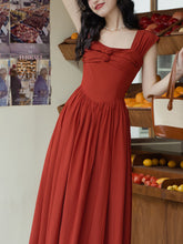 Load image into Gallery viewer, Red Handmade Flowers Audrey Hepburn Inspired Vintage Dress