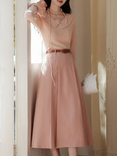 Load image into Gallery viewer, 2PS Pink Rose V Neck Sweater And Swing Skirt Vintage outfit