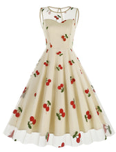 Load image into Gallery viewer, White Semi Mesh Cherry Embroidered Sleeveless 50S Swing Dress