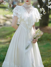 Load image into Gallery viewer, White Lace Pleat Edwardian Revival Vintage Wedding Dress