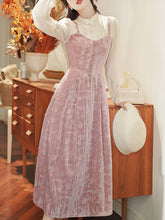 Load image into Gallery viewer, Pink Spaghetti Strap Princess Velvet Dress