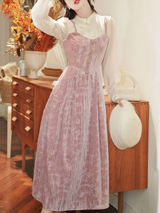 Pink Spaghetti Strap Princess Velvet Dress