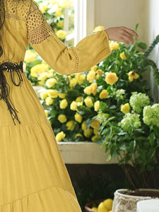 Yellow V-neck Boho Embroidered Bohemian Dress