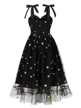 Load image into Gallery viewer, Star Embroidered 1950s Vintage Swing Dress