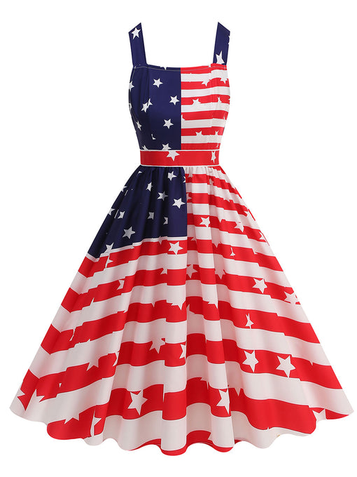 American Flag Stars Stripes Strap 1950S Vintage Dress