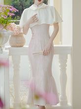 Load image into Gallery viewer, Pink Cheongsam Fishtail Maxi Dress Prom Dress With White Cape