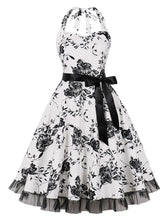 Load image into Gallery viewer, Butterfly Floral Print Sweet Heart Halter Sleeveless 1950S Vintage Dress