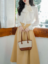 Load image into Gallery viewer, 3PS Bowknot Collar Shirt and Yellow 1950S Vintage Coat With Swing Skirt Suit