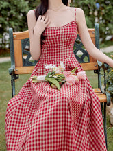 Load image into Gallery viewer, 2PS Red Plaid Spaghetti Strap Dress With White Shawl Dress Suit