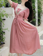 Load image into Gallery viewer, Pink Handmade Rhinestone Lace-up Belt Edwardian Revival Dress