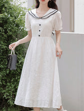 Load image into Gallery viewer, White Sailor Style 1950S Vintage Cotton Dress