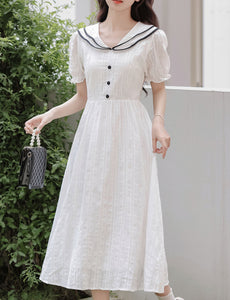 White Sailor Style 1950S Vintage Cotton Dress