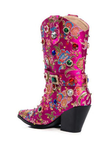 15CM Luxury Embroidered Rivet Chunky High Heels Platform Boot Vintage Shoes