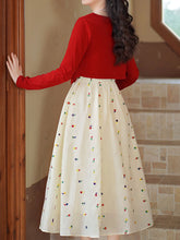 Load image into Gallery viewer, White Cute Cotton Embroidered Dress with Red Cardigan Vintage Suit