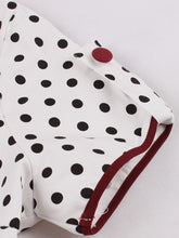 Load image into Gallery viewer, White Polka Dots  Square Collar Puff Sleeve 1950S Vintage Swing Dress