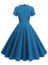 Load image into Gallery viewer, 1950s Blue Peter Pan Collar Cap Sleeve Vintage Swing Dress